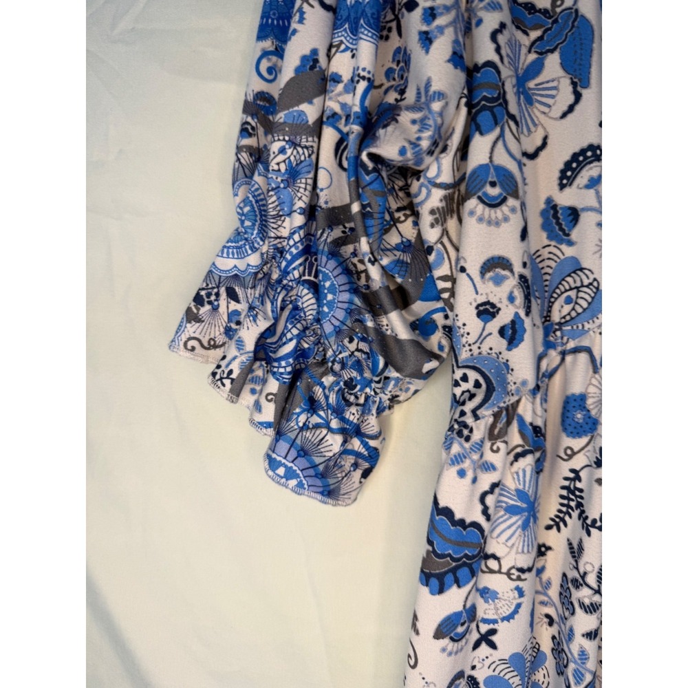 Pink Daisy womens blue & white floral 3/4 sleeve dress Sz 3x cottage core comfy - Picture 4 of 11